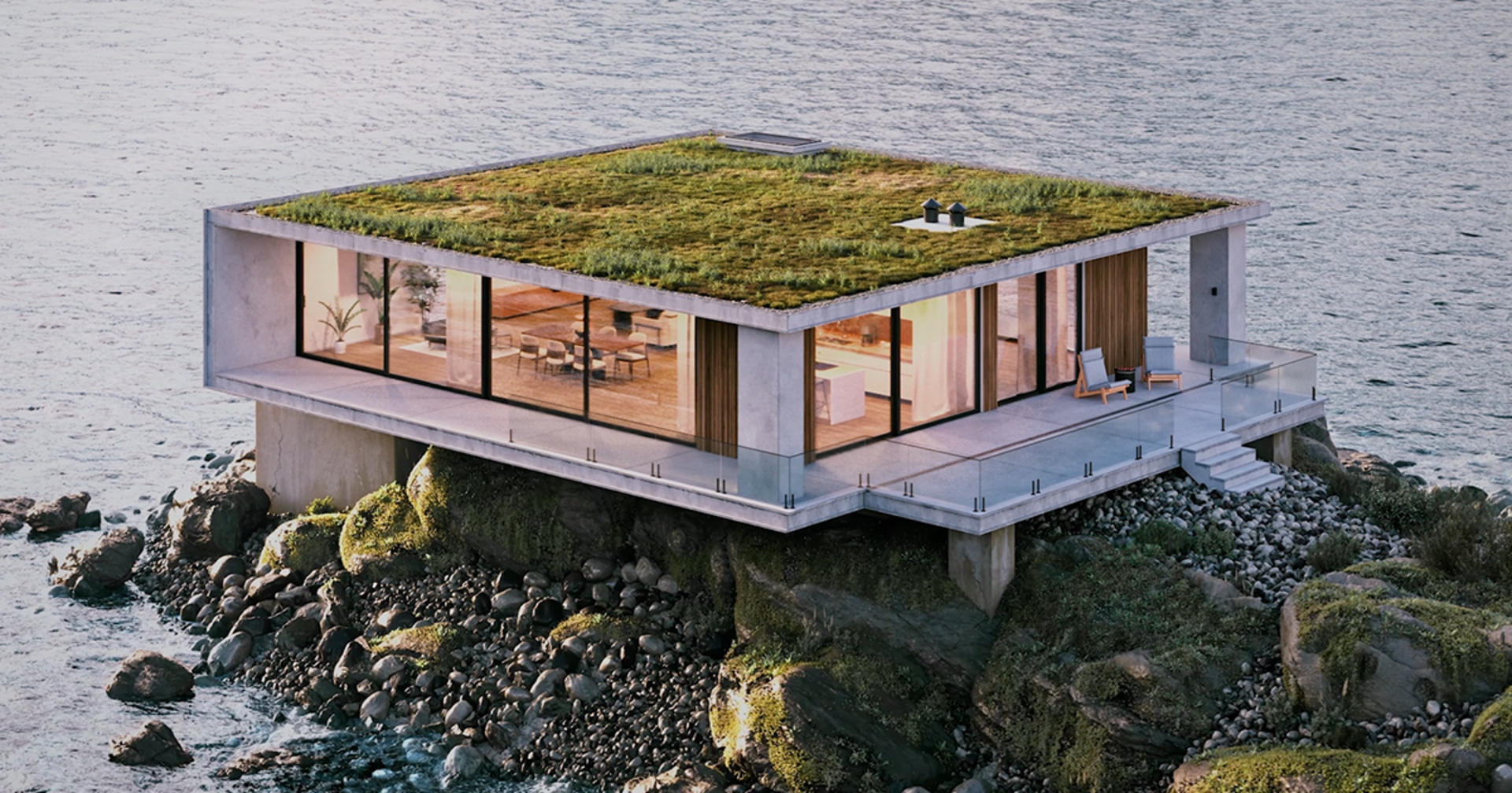 Coastal house exterior rendered with Chaos Corona