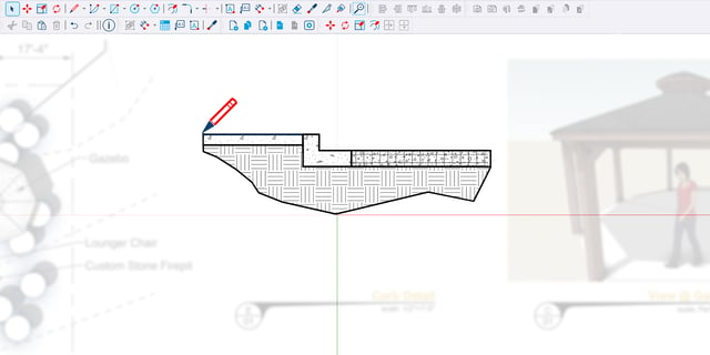 LayOut Paperless Canvas with a hatched site section being drafted at full scale