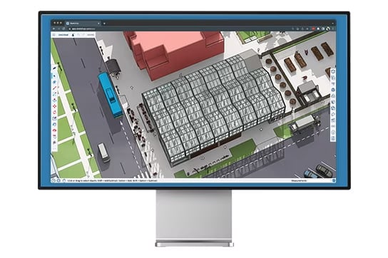SketchUp for Web showing a warehouse model in a browser
