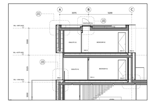 A scaled 2D section drawing produced in LayOut