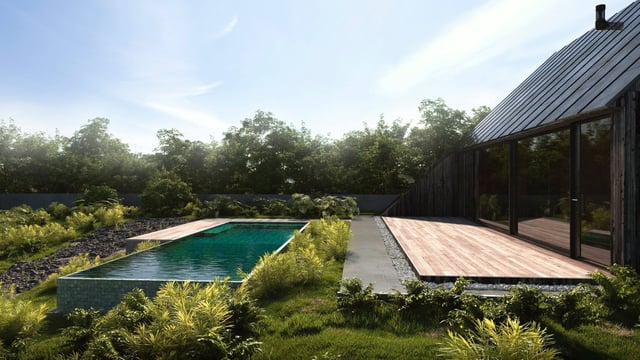 Pool and planted landscape render by Gustavo Pessini made with Skatter