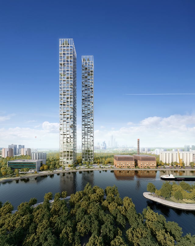 Riverfront towers landscape render by Tom Burkewitz made with Skatter