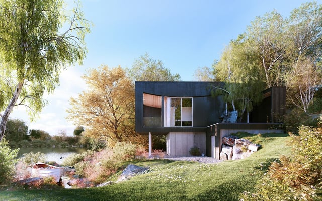 House in a rocky garden render by Darchviz made with Skatter
