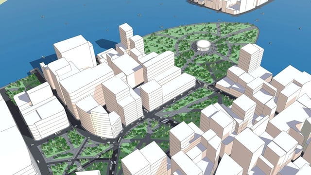 SketchUp urban planning model of a waterfront precinct