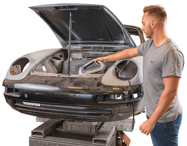 A vehicle body being scanned for an aftermarket engineering project