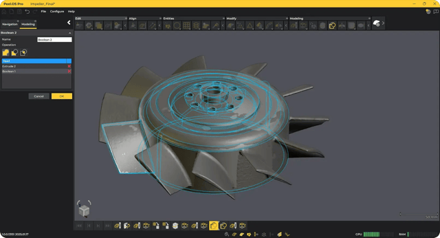 Editable CAD geometry being modelled from Peel scan data