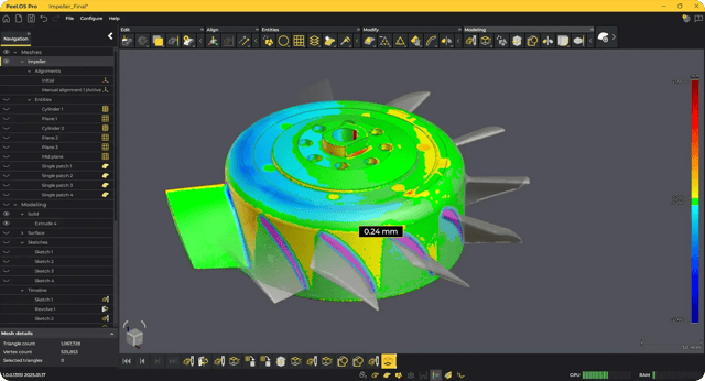 Deviation comparison between a CAD model and the original scan