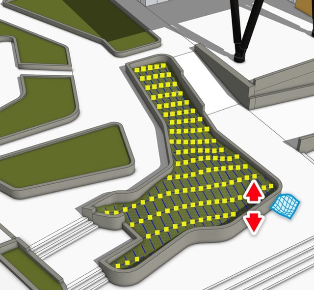 SketchUp terrain and planting bed being shaped with a mesh tool