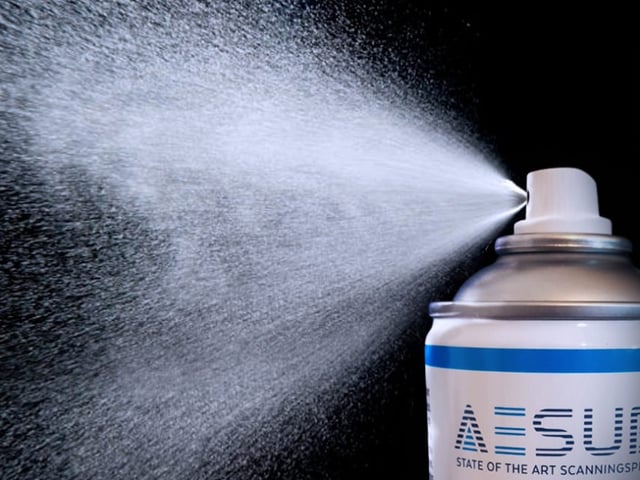 AESUB Blue 3D scanning spray coating a precision component