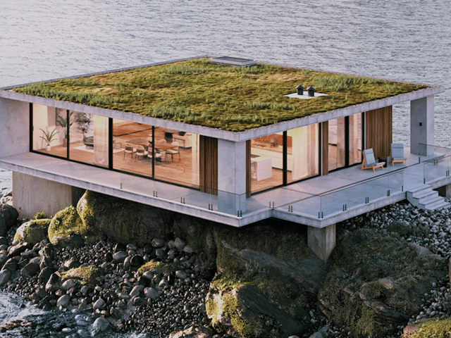 Coastal house exterior rendered with Chaos Corona