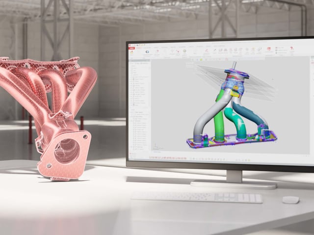 Reverse engineered exhaust manifold model open in Geomagic Design X