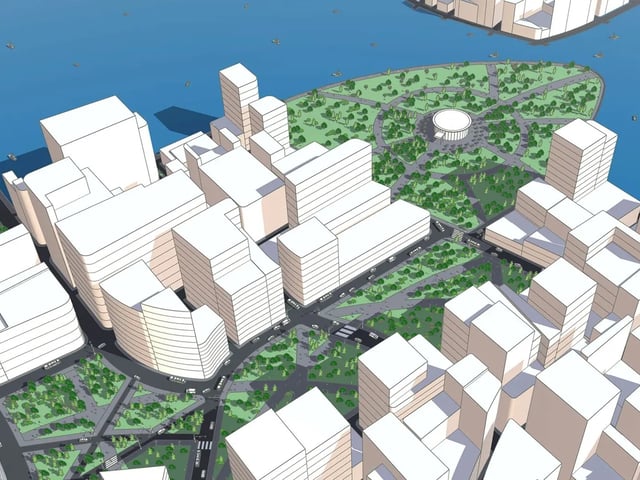 Waterfront city district modelled in SketchUp