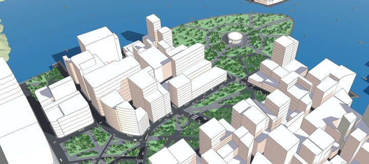 A waterfront city masterplan modelled in SketchUp