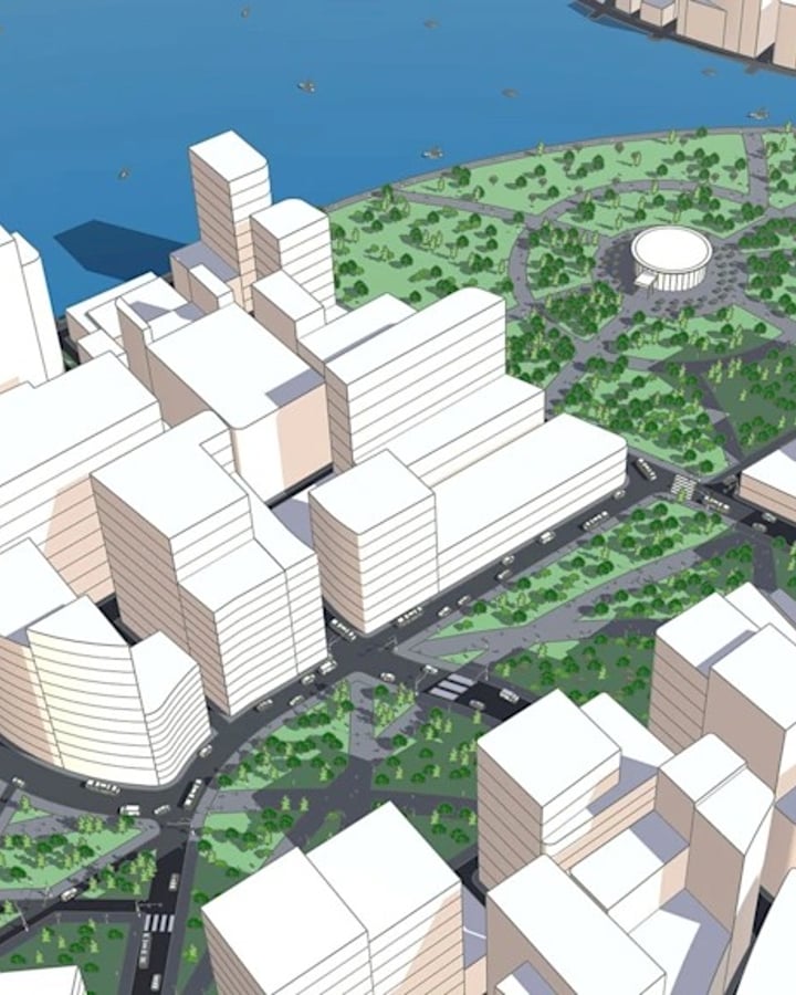 SketchUp urban planning model of a waterfront precinct