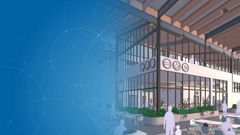 SketchUp architectural model of a modern indoor market space