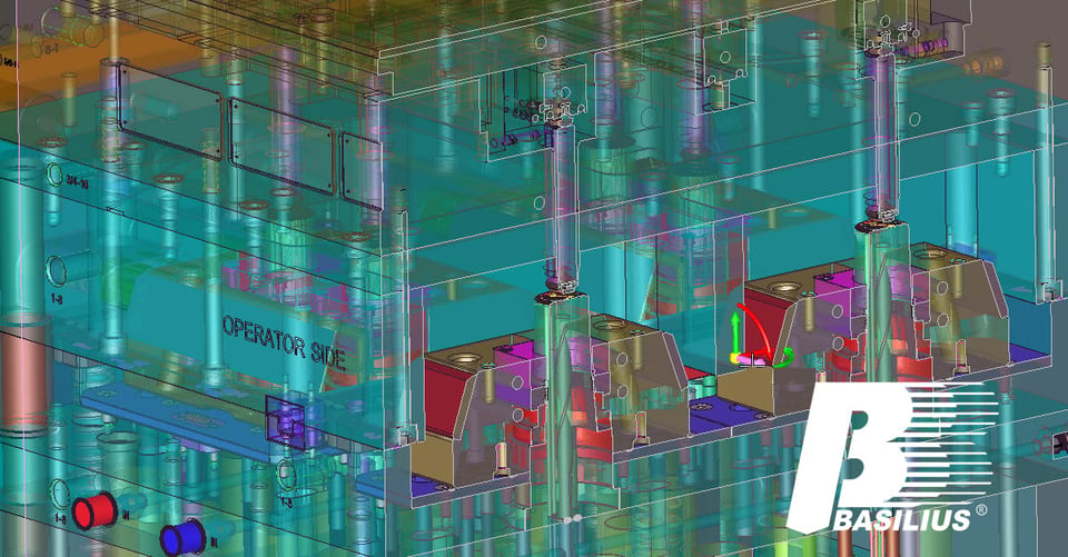 Injection mould assembly modelled in KeyCreator by Basilius, Inc.