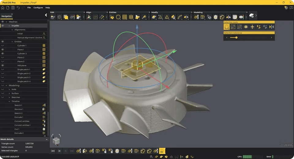 Peel software finalising and aligning scan data