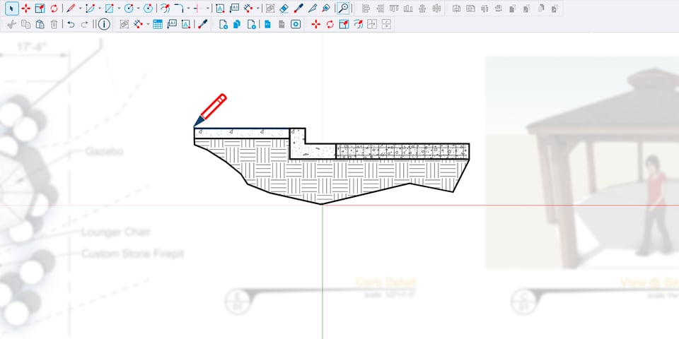 LayOut drafting a hatched building section at full scale on the Paperless Canvas