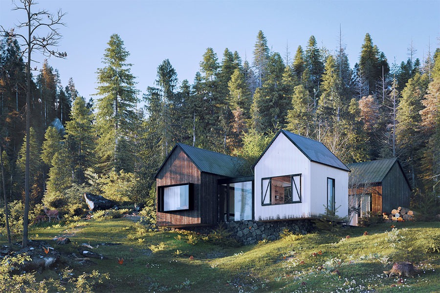 Forest cabin landscape populated with Skatter vegetation