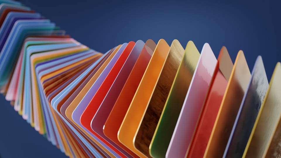Material swatch studies rendered with V-Ray