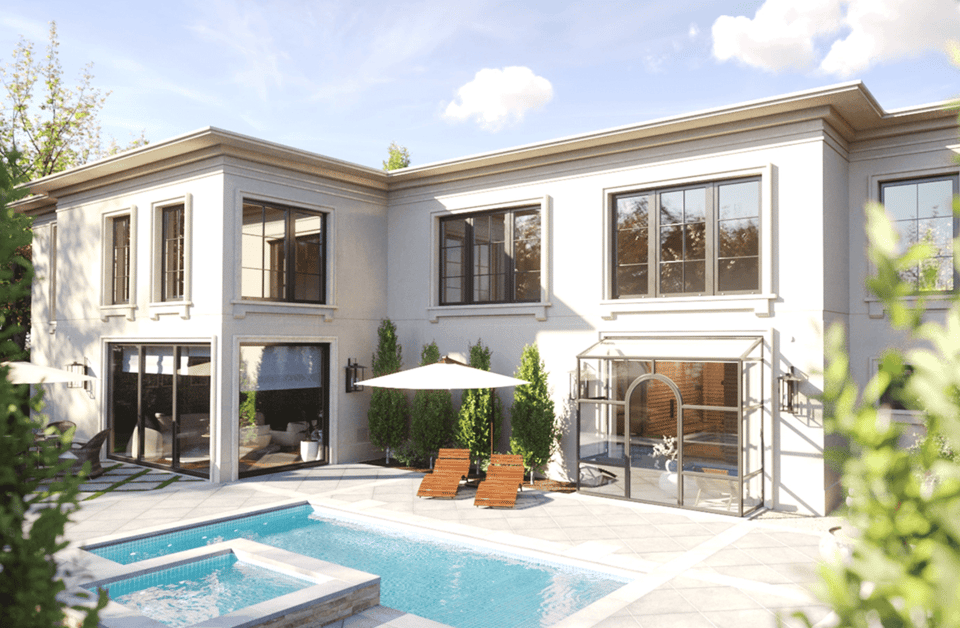 Pool villa scene enriched with Cosmos assets in Chaos Corona