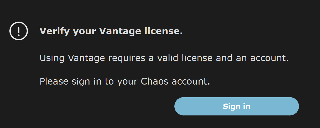 Verify your Vantage license widnow