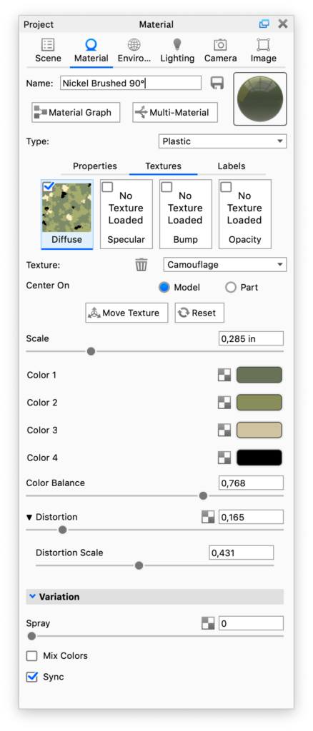 Camuflage texture panel