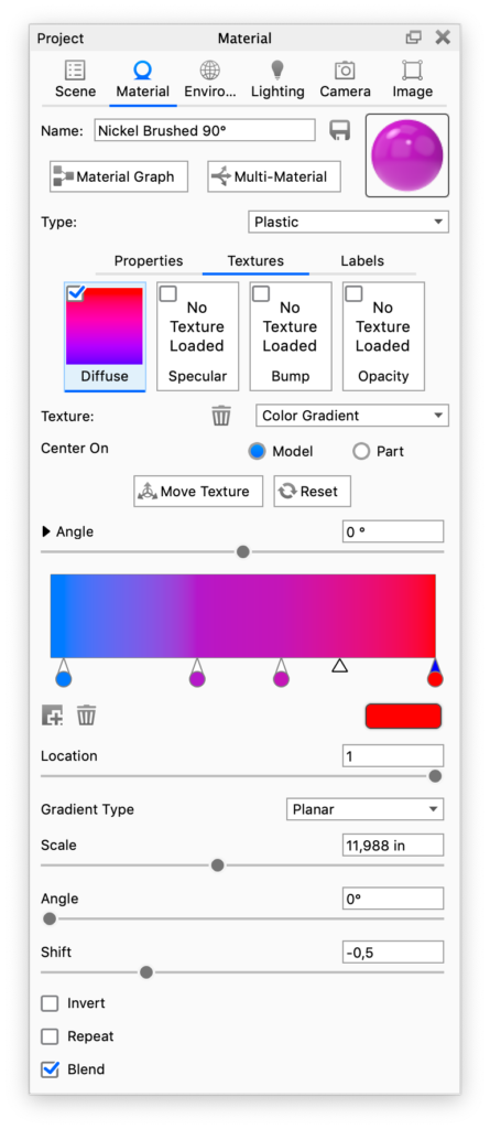 Color gradient texture panel