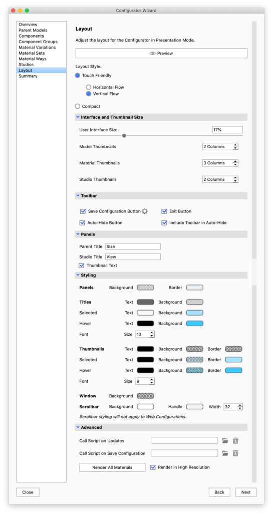 Configurator layout