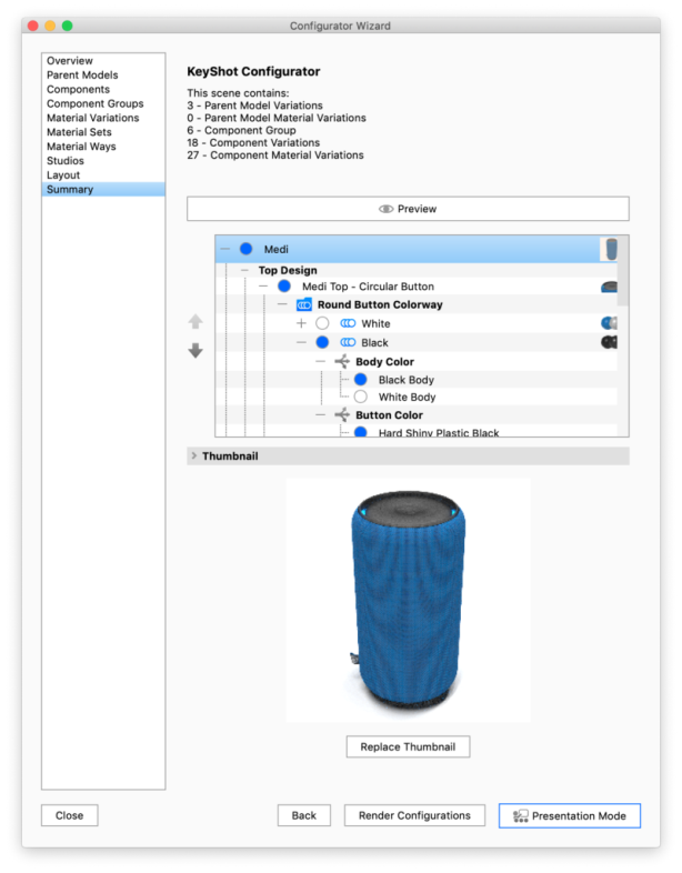 Configurator summary