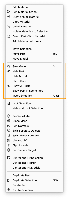 Context menu hiding