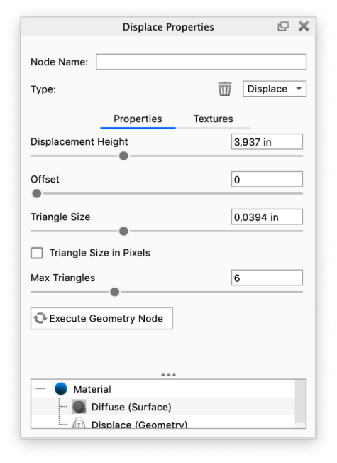 Displace node properties