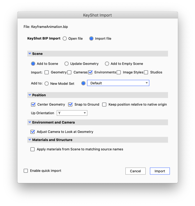Import dialog bip