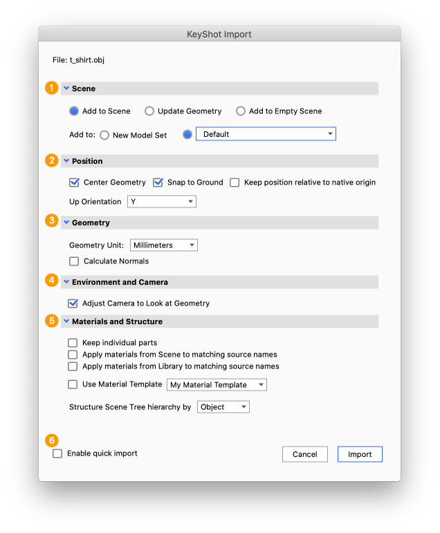 Import dialog obj