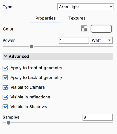 Material area light