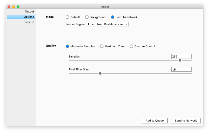NR render options