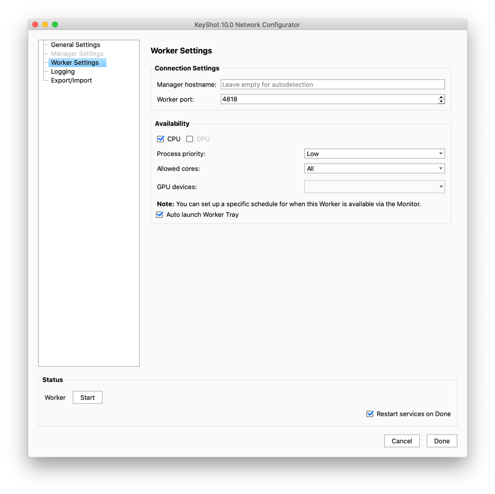 NR worker settings