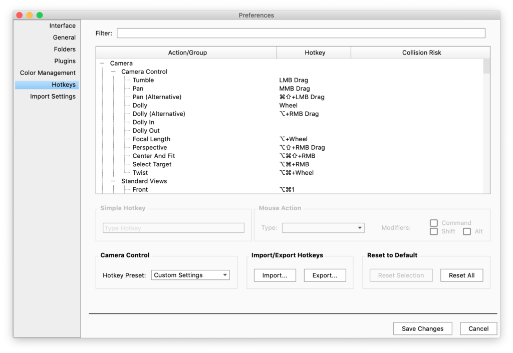 Preferences hotkeys