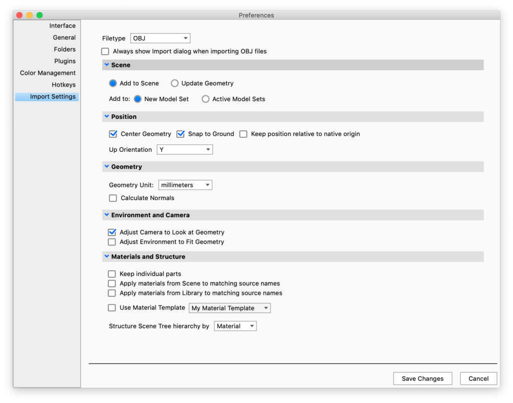 Preferences import settings