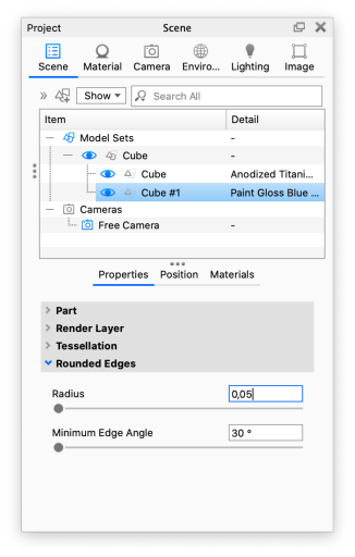 Project scene rounded edges