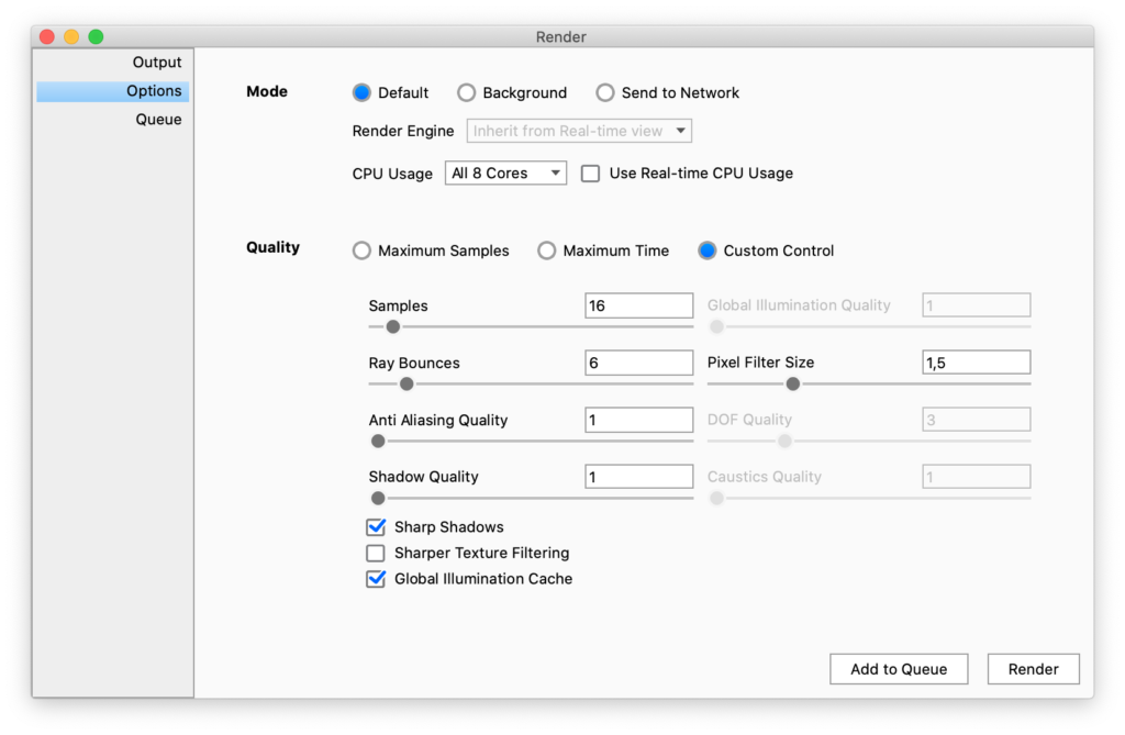 Render options custom
