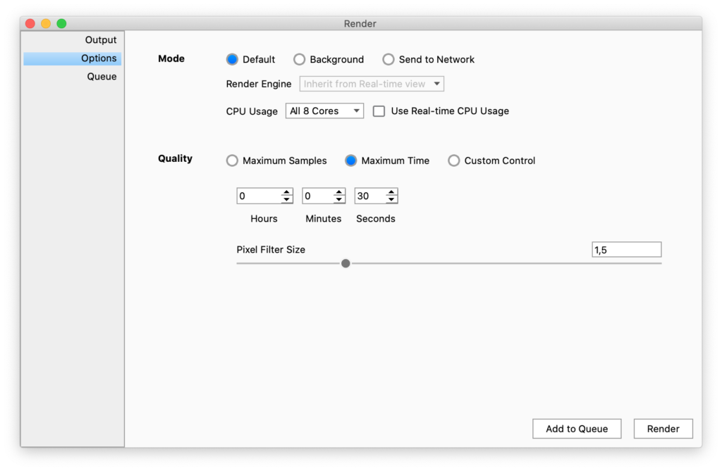 Render options max time