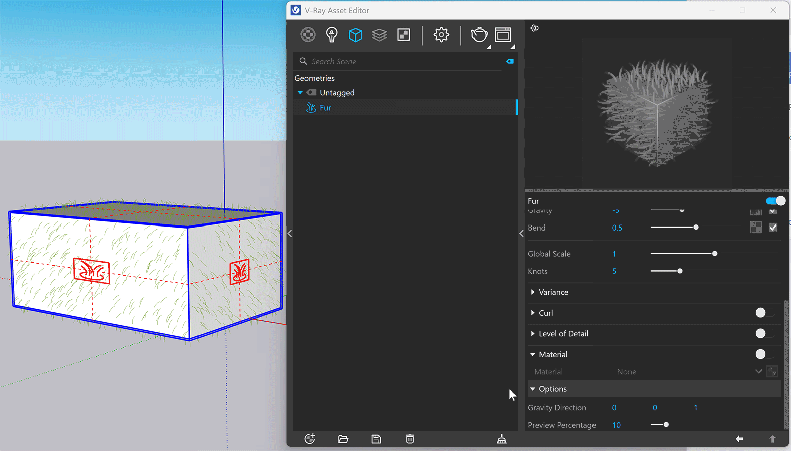 SketchUp2026_VRay7.3_Fur_Parameters_PreviewPercentage.gif